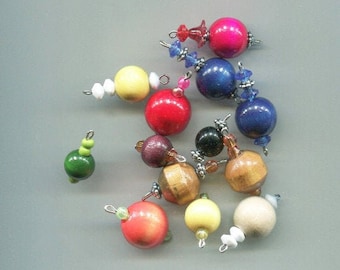 13 wood bead pendants drops mixed lot charms wooden ball shapes jewelry supplies