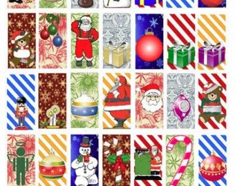 christmas santa present candy cane stripes clipart digital download domino collage sheet 1" x 2" inch graphics image printables for pendants