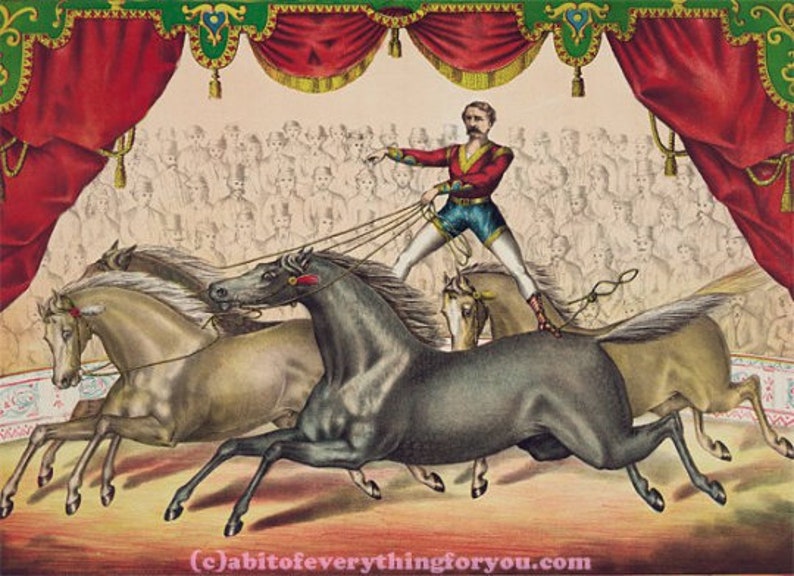 antique circus horse acrobat printable wall art poster print digital downloadable vintage image 16.7 x 23 carnival wall living room decor
