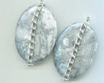 gray marble gemstone pendants oval stone charms silver chain 30mmx 40mm natural jewelry supply