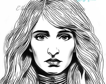 Young queen • woman portrait • Coloring Page for Adults • Grayscale Coloring Page • Instant Download • Elizavella Art • JPEG printable