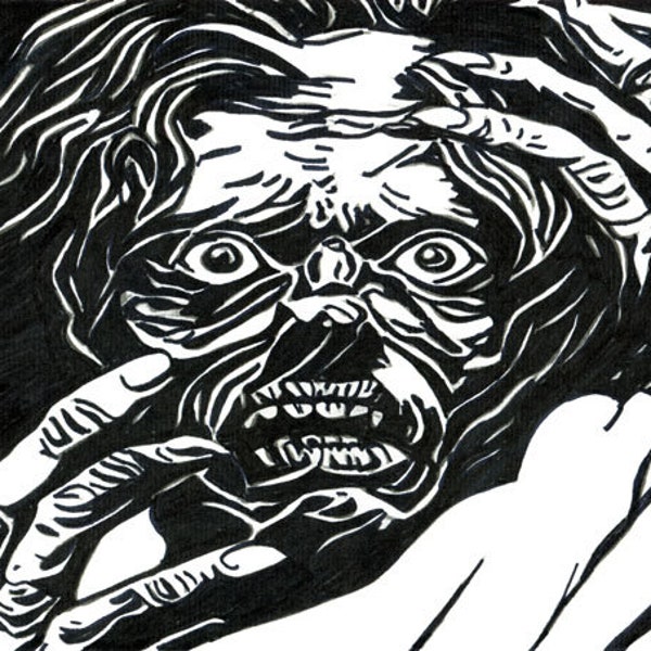 Zombie Art / Abstract Zombie drawing / ink illustration / horror original art