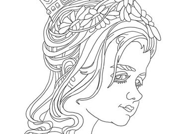 little Princess girl• Fantasy Art• Coloring Page for Adults • Grayscale Coloring Page • Instant Download •line art drawing • JPEG printable