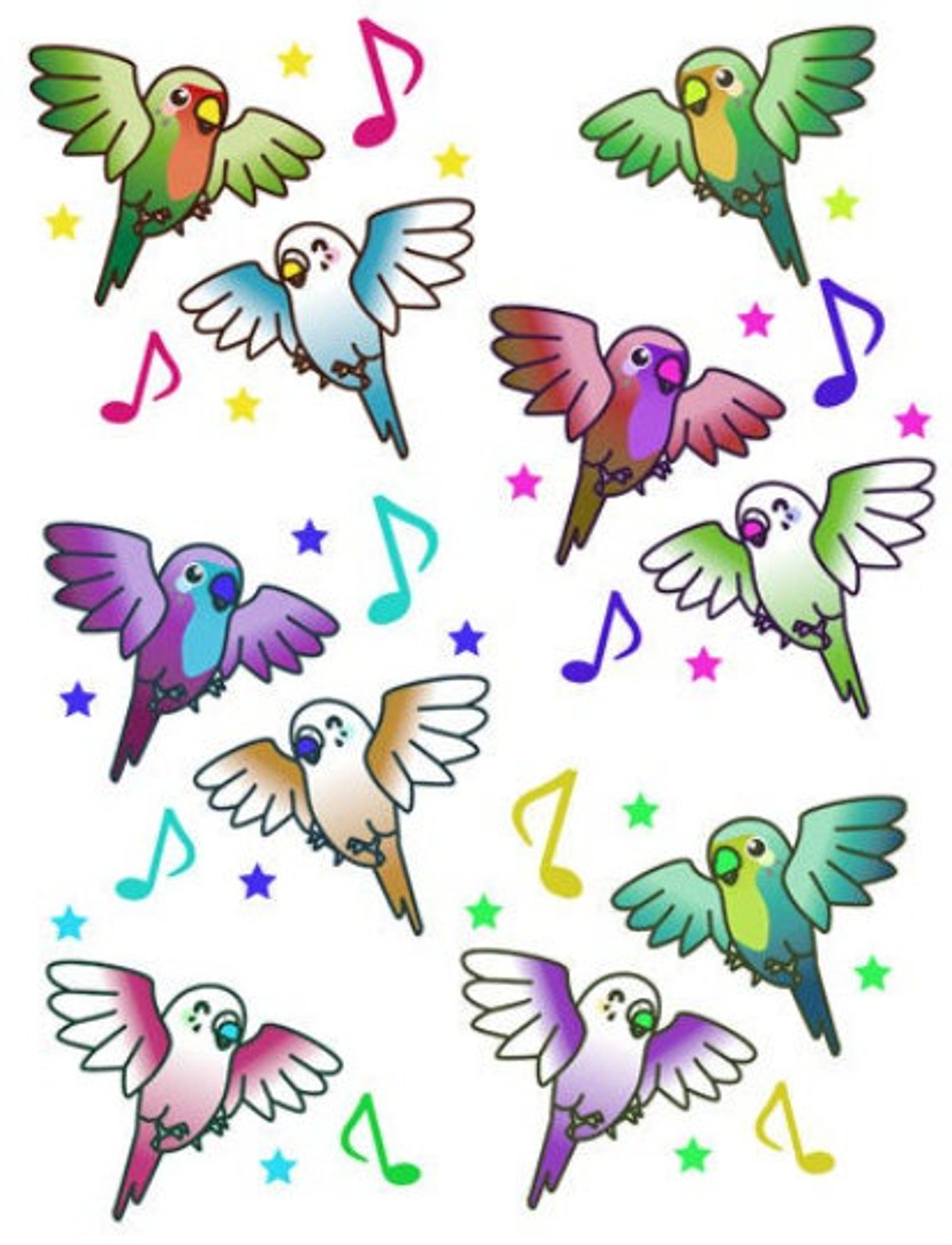 Cartoon birds musical notes pattern png jpg printable art | Etsy