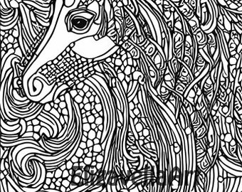 abstract horse face animal Printable Adult Coloring Page line art illustration