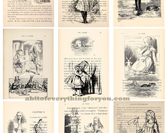 Vintage alice in wonderland book art clipart 2.5" x 3.5" digital collage sheet, atc, cards, aceo, printable, instant download