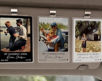 Personalized Memorial Photo Car Visor Clip, My Guardian Angel Rides Shotgun, Custom Photo Hanging, Sympathy Gift, Loss of Dad Mom Keepsake