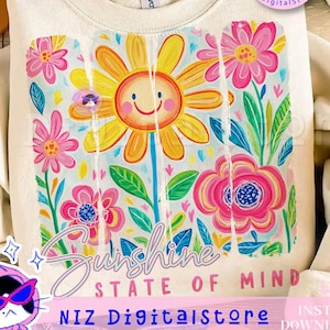 Sunshine State of Mind Png, Floral Summer Sublimation Design, Happy Sun Png, Whimsical Sunshine Png for Shirt, Trendy Beach, Summer Vibes