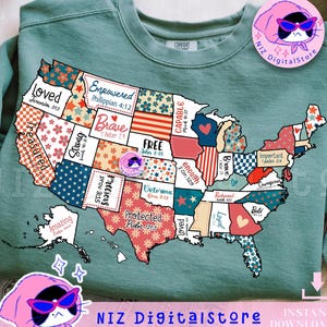 Retro USA Map PNG, Bible Verse Png Design, Inspirational Christian design, God say you are png, 4th Of July Png, USA Flag, American Girl Png