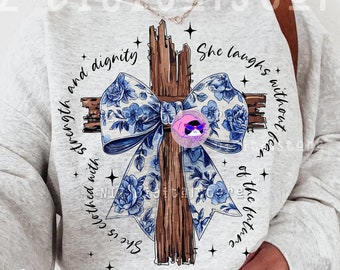 Bible Jesus Design, She Is Bible Verse Design, Blue Floral Bow Cross BiBible ble Bow Png, Fall Bible Png, Sublimation, Jesus God Christian