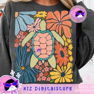 Sea Turtle PNG, Nautical Sublimation Designs, Fisherman Aesthetic Png, Beach Png, Instant DIGITAL Download, Turtle Png, Boho Floral Turtle