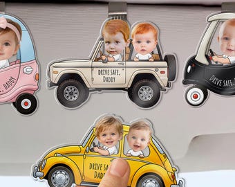 Personalized Drive Safe Daddy Car Visor Clip, Custom Kids Photo Acrylic Car Hanging, Father’s Day Gift for Dad, New Grandpa Gift