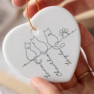 Funny Cats Ornament, Personalized Cats Line Art Ornament, Minimalist Cat Ornament ,Cat Mom Gift ,Cat Family Keepsake, Cat Memorial Ornament Bild 1