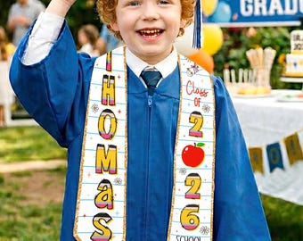 Personalized Kid Class of 2026 Stole, Custom Kid Graduation Stole, Preschool Graduation Stole, Kindergarten Stole, School Name Graduation
