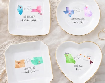 Porte-alliances personnalisé longue distance, porte-bijoux personnalisé d'un état à l'autre, cadeau meilleur ami, cadeau soeur, cadeau tu m'as manqué