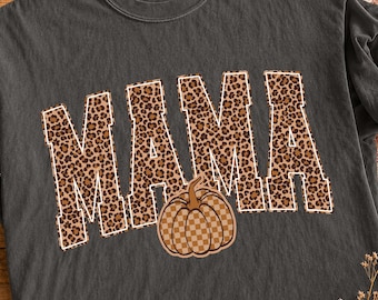 Mama Pumpkin Shirt, Leopard Print Fall Shirt, Trendy Autumn Graphic Shirt, Cute Thanksgiving Outfit, Cozy Halloween Season Gift for Mom