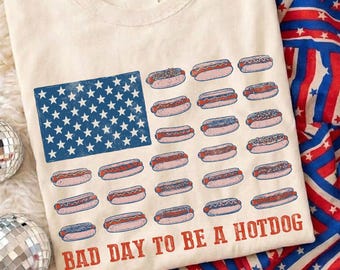 Bad Day to Be a Hotdog Shirt, Funny Fourth of July Comfort Colors Shirt, USA Flag Hotdog BBQ Humor, America Cookout Funny Gift Shirt
