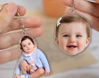 Custom Kids Face Photo Keychain, Mother’s Day Gift, Gift for Nana or Mom, Grandma Keepsake Gift, Keychain Gift From Grandkids, Gift For Mom