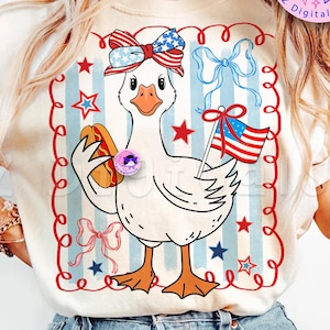 Patriotic Goose Png, Funny 4th of July Coquette Goose Png, USA Mama Goose Sublimation Design, Memorial Day, Girly USA png, Independence Day
