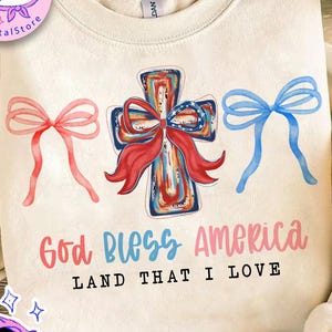 God Bless America Cross png, Coquette Fourth of July png-sublimatie, Amerika png, patriottische christelijke png, Girly Bows png, Memorial Day png