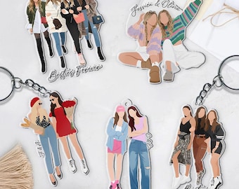 Custom Besties Portrait Photo Keychain, Personalized Photo Best Friend Keychain, Gift For Besties, Galentine Gift, Girls Group Gift