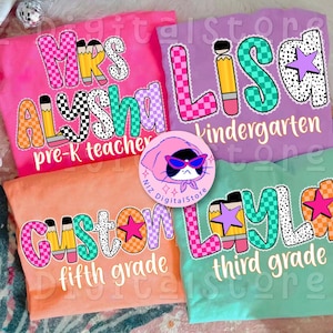 Preppy Custom Name Back To School Girls Png, Custom School Kids Png, Teacher Appreciation Gifts, First Day School Png, Bow Pencil Shirt png