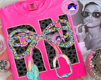 Preppy Floral Registered Nurse Coquette Png, Nurse life png, Nursing png, Everyday Png, Stethoscope Bow png, Preppy Nurse Design, Nurse Gift