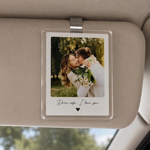 Custom Photo Drive Safe I Love You, Personalized Couple Photo Car Visor Clip, Valentines Gift for Him, Gifts for Boyfriend, Drive Safe Gift