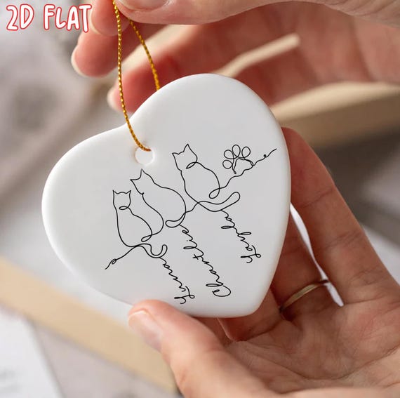 Funny Cats Ornament, Personalized Cats Line Art Ornament, Minimalist Cat Ornament ,Cat Mom Gift ,Cat Family Keepsake, Cat Memorial Ornament