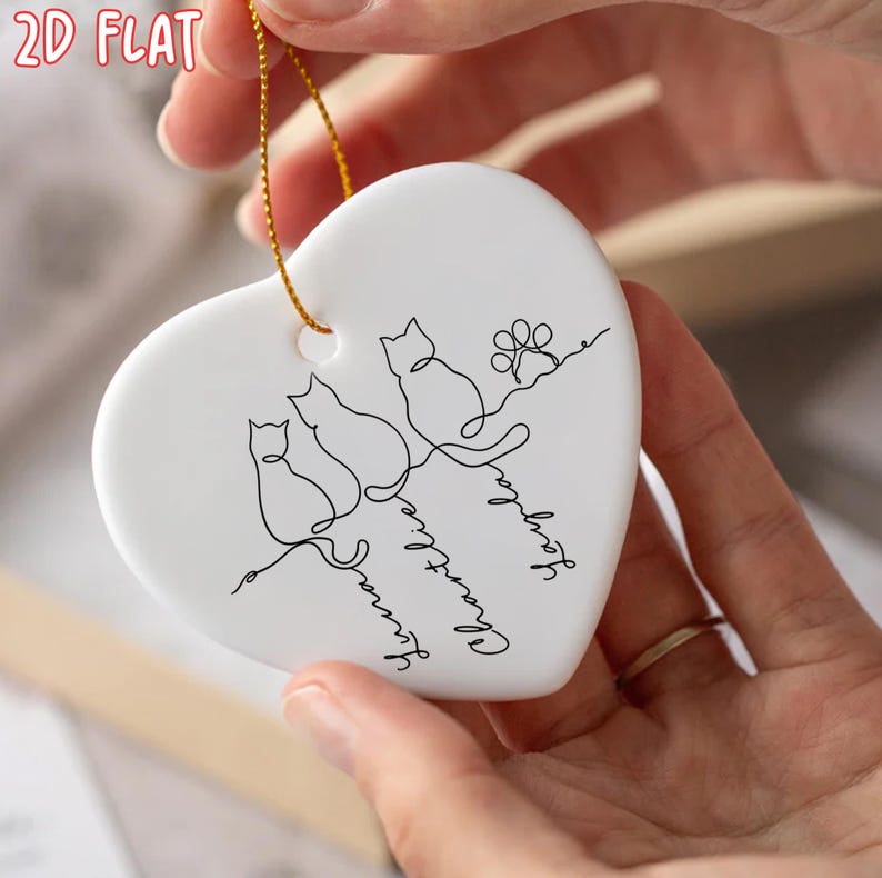 Funny Cats Ornament, Personalized Cats Line Art Ornament, Minimalist Cat Ornament ,Cat Mom Gift ,Cat Family Keepsake, Cat Memorial Ornament Bild 1