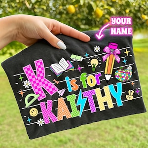 Teacher Name Custom Design Png, Preppy Custom Name Back To School Girls Png, Teacher Appreciation Gifts, First Day School, Bow Pencil png