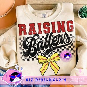 Retro Raising Baller Softball Mama Png, Checkerboard Softball , Coquette Softball Bow Png, Softball Design,Softball Png,Softball Sublimation