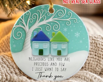 Neighbors Sea Glass Ornament 2026 2D, Thank You Neighbors Ornament Gift, Christmas Keepsake for Neighbor, Christmas Ornament Gift