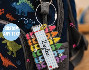 Personalized Crayon Name Tag, Custom Acrylic Keychain, Back to School Backpack Tag