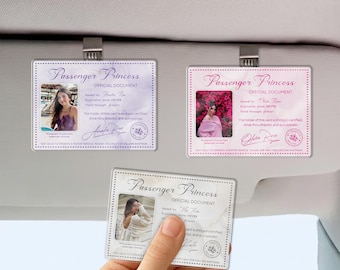 Passenger Princess Car Visor, Custom Photo ID Card Acrylic Visor Clip, Personalized Princess Car Gift, Funny Girl Car Accessory Visor Gift
