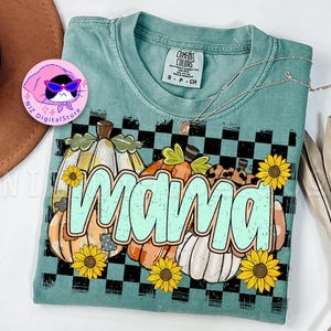 Geruite herfst mama png-sublimatie, pompoenbuffel geruit shirtontwerp, Thanksgiving Mama, Cheetah Patch herfst png, zonnebloem herfst png