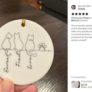 Funny Cats Ornament, Personalized Cats Line Art Ornament, Minimalist Cat Ornament ,Cat Mom Gift ,Cat Family Keepsake, Cat Memorial Ornament Bild 6