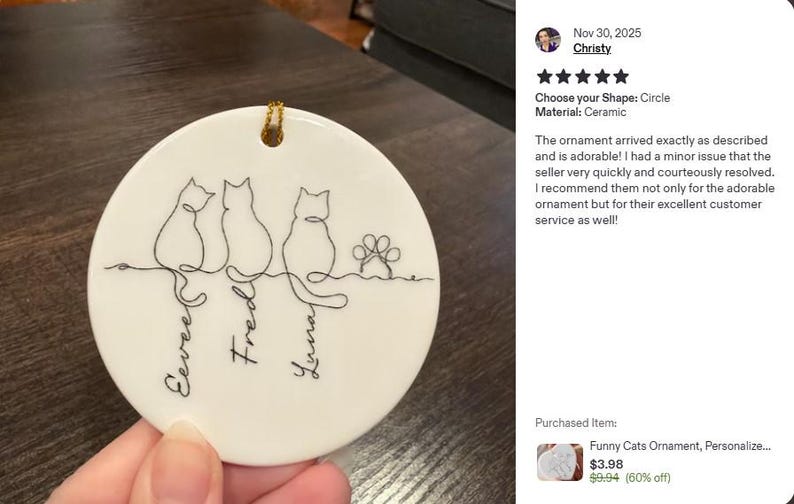 Funny Cats Ornament, Personalized Cats Line Art Ornament, Minimalist Cat Ornament ,Cat Mom Gift ,Cat Family Keepsake, Cat Memorial Ornament Bild 6