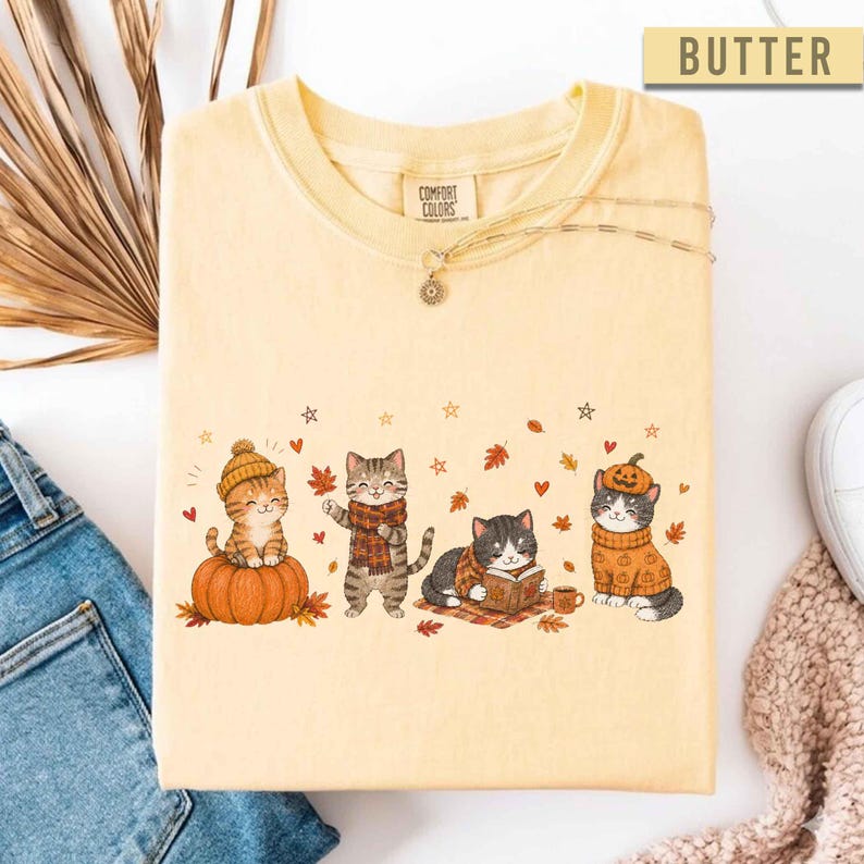 Cute Fall Cat Shirt, Autumn Kitty Shirt, Pumpkin Cat Shirt, Cozy Halloween Cat Shirt, Thanksgiving Animal Lover Gift, Fall Season Shirt image 6
