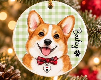 Custom Dog Portrait Ornament, Personalized Pet Photo Christmas Ornament, Dog Name Keepsake, Dog Mom Holiday Gift