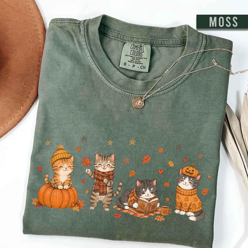 Cute Fall Cat Shirt, Autumn Kitty Shirt, Pumpkin Cat Shirt, Cozy Halloween Cat Shirt, Thanksgiving Animal Lover Gift, Fall Season Shirt image 7