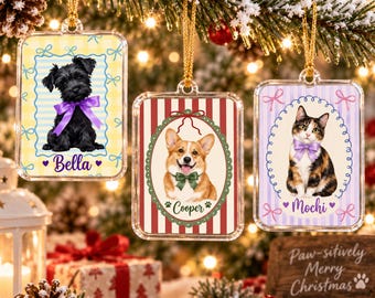Personalized Pet Photo Ornament, Custom Dog Cat Portrait Christmas Ornament, Pet Name Acrylic Keepsake, Dog Mom Cat Mom Gift