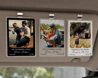 Personalized Memorial Acrylic Photo Car Visor Clip, My Guardian Angel Rides Shotgun, Custom Photo Hanging, Sympathy Gift,  Acrylic Car Visor