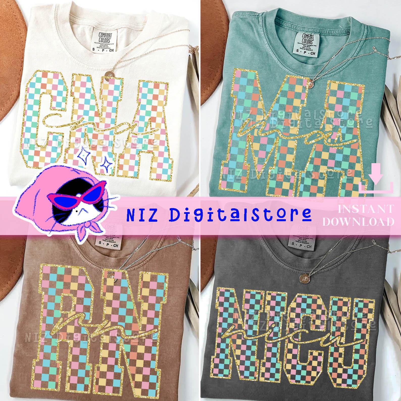 Preppy CNA RN MA Nicu Checkered Png Bundle, Everyday Png, Trendy Nurse Life Shirt Png, Boho Glitter CNa Png, Girly Coquette Bow Sublimation