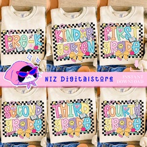 Bundle Preppy Back to School Png, First Day of School Png, Coquette Kindergarten to Third Grade, Retro Teacher Shirt Png, Girly Pink Bow png
