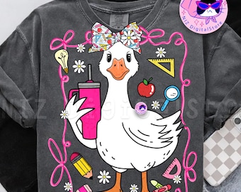 Coquette Silly Goose Teacher Png, Preppy Floral Teacher Sublimation Design, Back to School Png, Last Day of School, Retro Girly Teacher png