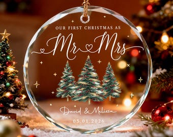 Our First Christmas as Mr & Mrs Ornament, Personalized Couple Ornament, Custom Names Date Keepsake, Newlywed Christmas Gift