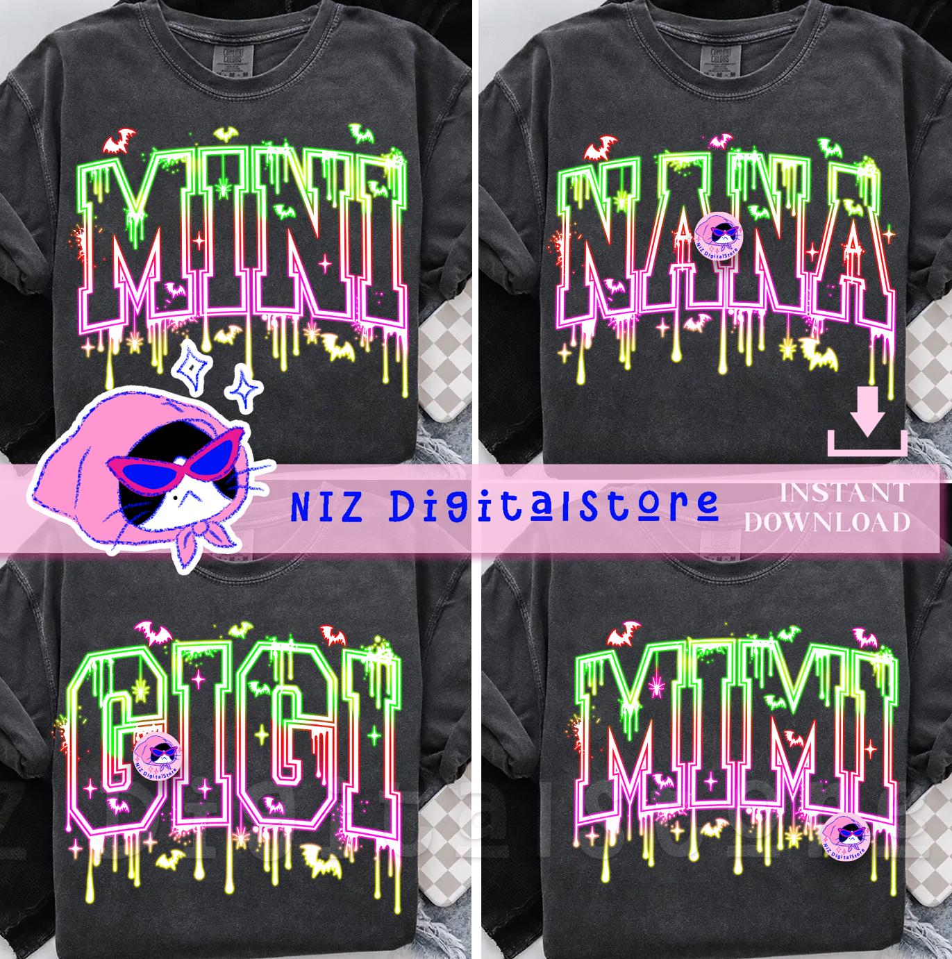 Halloween Neon Family Png Bundle, Funny Mom Png, Halloween Mama Spooky Png, Dripping Horror Png, Mini Mimi Nana Gigi png, Halloween Mom Png