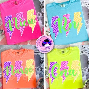 Neon Nurse PNG Bundle, Checkered RN Cna Nicu Lightning Bolt Sublimation, Colorful Medical Shirt PNG, Nurse Appreciation Png, School Nurse
