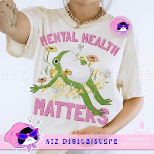 Mental Health Matters Frog PNG, Cute Frog Png, Self-Care Illustration Clipart, Whimsical Flower, Popular PNG, Positivity Quote Sublimation